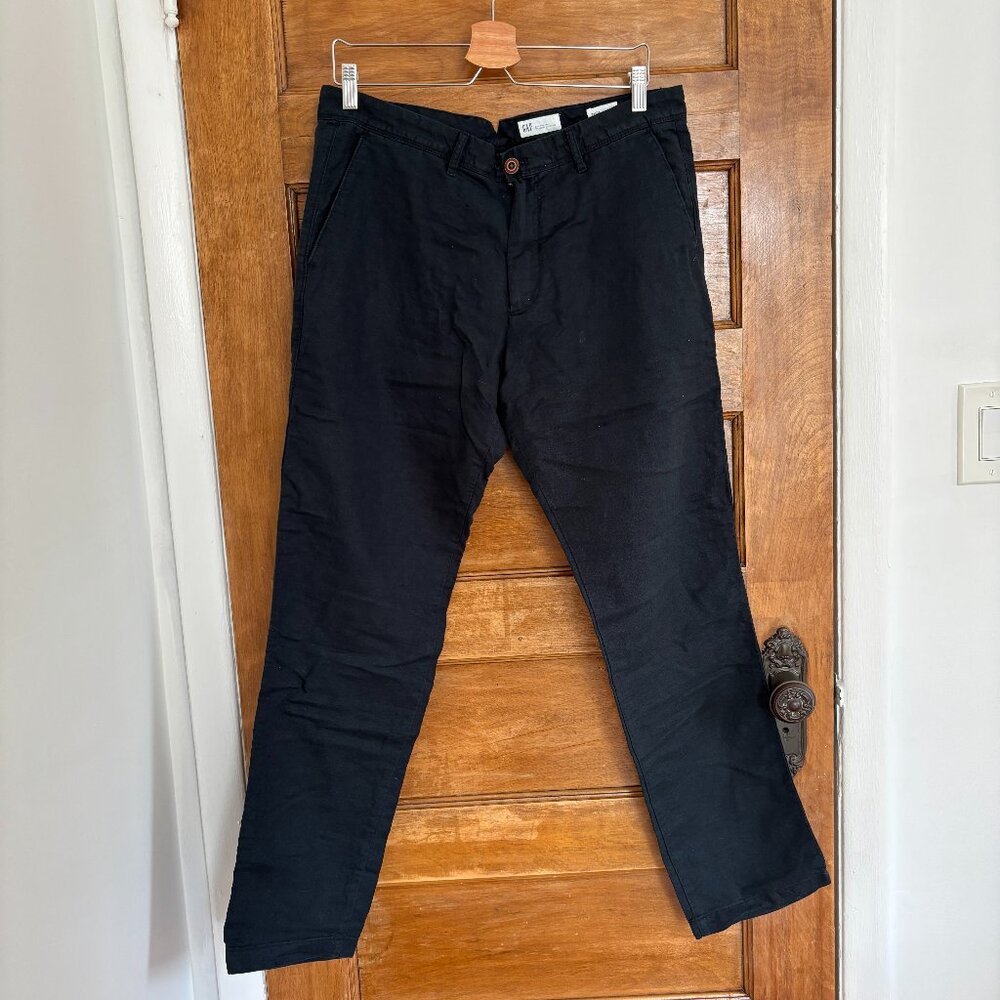 Gap Linen Cotton Slim Leg Pants in Navy Blue 80- 34 x 32